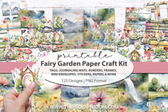 Printable Fairy Garden Junk Journal Kit: digital junk journal paper craft kit, tags, stickers, fussy cut, ephemera, scrapbook embellishments