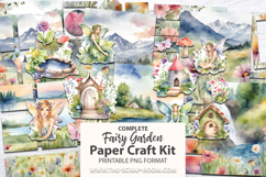 Printable Fairy Garden Junk Journal Kit: digital junk journal paper craft kit, tags, stickers, fussy cut, ephemera, scrapbook embellishments