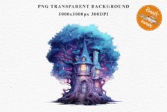 Fairy Haunted Mansion Halloween Witch Tree House Clipart PNG Tale Art Image Watercolor Transparent Print illustration sublimation kids printable digital watercolor Witchy Mansion, fairy tree house clipart, haunted mansion, Creepy Witch House, halloween