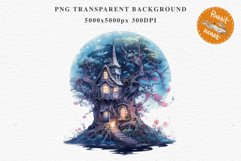 Fairy Haunted Mansion Halloween Witch Tree House Clipart PNG Tale Art Image Watercolor Transparent Print illustration sublimation kids printable digital watercolor Witchy Mansion, fairy tree house clipart, haunted mansion, Creepy Witch House, halloween