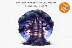 Fairy Haunted Mansion Halloween Witch Tree House Clipart PNG Tale Art Image Watercolor Transparent Print illustration sublimation kids printable digital watercolor Witchy Mansion, fairy tree house clipart, haunted mansion, Creepy Witch House, halloween