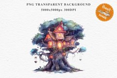 Fairy Haunted Mansion Halloween Witch Tree House Clipart PNG Tale Art Image Watercolor Transparent Print illustration sublimation kids printable digital watercolor Witchy Mansion, fairy tree house clipart, haunted mansion, Creepy Witch House, halloween