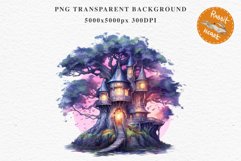 Fairy Haunted Mansion Halloween Witch Tree House Clipart PNG Tale Art Image Watercolor Transparent Print illustration sublimation kids printable digital watercolor Witchy Mansion, fairy tree house clipart, haunted mansion, Creepy Witch House, halloween