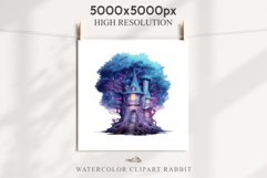 Fairy Haunted Mansion Halloween Witch Tree House Clipart PNG Tale Art Image Watercolor Transparent Print illustration sublimation kids printable digital watercolor Witchy Mansion, fairy tree house clipart, haunted mansion, Creepy Witch House, halloween