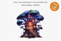 Fairy Haunted Mansion Halloween Witch Tree House Clipart PNG Tale Art Image Watercolor Transparent Print illustration sublimation kids printable digital watercolor Witchy Mansion, fairy tree house clipart, haunted mansion, Creepy Witch House, halloween