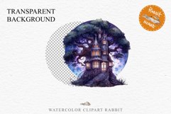 Fairy Haunted Mansion Halloween Witch Tree House Clipart PNG Tale Art Image Watercolor Transparent Print illustration sublimation kids printable digital watercolor Witchy Mansion, fairy tree house clipart, haunted mansion, Creepy Witch House, halloween