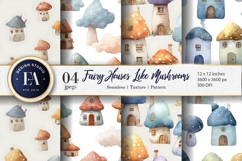 Mushroom Fairy Homes Hand-Painted Design Digital Paper Product Image 1