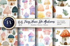 Mushroom Fairy Homes Hand-Painted Design Digital Paper Product Image 1
