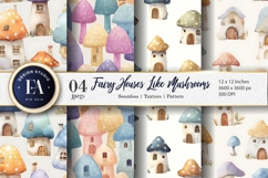 Enchanted Fairy Houses with Mushroom Shapes Digital Paper Product Image 1