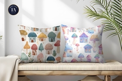 Mushroom Fairy Homes Hand-Painted Design Digital Paper Product Image 2