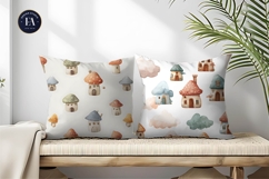 Mushroom Fairy Homes Hand-Painted Design Digital Paper Product Image 2