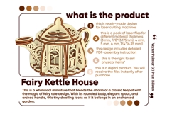 Kettle Fairy House Laser Cut File, SVG Miniature Product Image 2