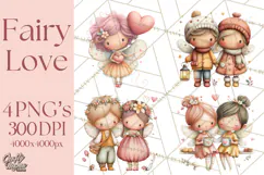 Valentine Fairy Clipart, PNG, Romantic Fairies With Hearts Product Image 1