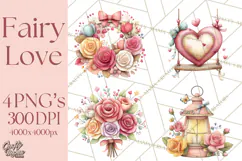 Valentine Fairy Clipart, PNG, Romantic Fairies With Hearts Product Image 1