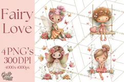 Valentine Fairy Clipart, PNG, Romantic Fairies With Hearts Product Image 1