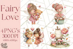 Valentine Fairy Clipart, PNG, Romantic Fairies With Hearts Product Image 1
