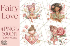 Valentine Fairy Clipart, PNG, Romantic Fairies With Hearts Product Image 1