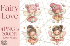Valentine Fairy Clipart, PNG, Romantic Fairies With Hearts Product Image 1