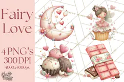 Valentine Fairy Clipart, PNG, Romantic Fairies With Hearts Product Image 1