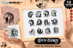 Fairy on Crescent Moon Clipart Set Product Image 1