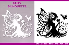 Flower Fairy Silhouette SVG. Floral Fairy. Spring Fairy SVG Product Image 1