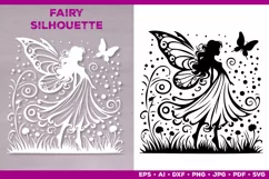 Flower Fairy Silhouette SVG. Floral Fairy. Spring Fairy SVG Product Image 1