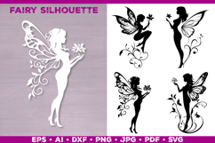 Flower Fairy Silhouette SVG. Floral Fairy. Spring Fairy SVG Product Image 1