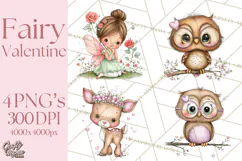 Enchanted Forest Fairies Clipart PNG, Woodland Valentine Art Product Image 1