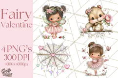Enchanted Forest Fairies Clipart PNG, Woodland Valentine Art Product Image 1