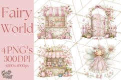 Whimsical Fairy World Clipart, Pastel Fairy Houses Png Product Image 1