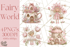 Whimsical Fairy World Clipart, Pastel Fairy Houses Png Product Image 1