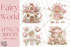 Whimsical Fairy World Clipart, Pastel Fairy Houses Png Product Image 1