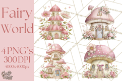 Whimsical Fairy World Clipart, Pastel Fairy Houses Png Product Image 1