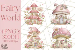 Whimsical Fairy World Clipart, Pastel Fairy Houses Png Product Image 1