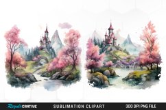 Watercolor Fairytale Landscapes PNG Set Clipart Product Image 1