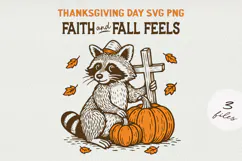 Thanksgiving Pumpkin Raccoon Quote Clipart | Retro Fall PNG Product Image 1