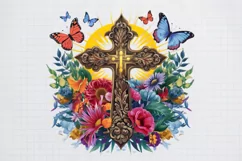 Halloween PNG, Faith Cross with Butterflies Product Image 1