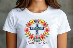 Watercolor Cross &amp; Floral Wreath PNG Product Image 2