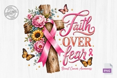 Faith Over Fear Breast Cancer Ribbon PNG Product Image 1