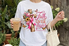 Faith Over Fear Breast Cancer Ribbon PNG Product Image 4