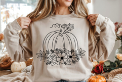 Fall Svg Pumpkin With Flower Svg Autumn Pumpkin Svg Product Image 2