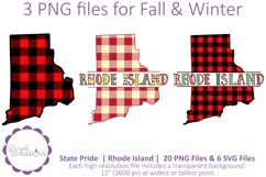 Fall and Winter Rhode Island clip art featuring buffalo plaids and colorful lettering