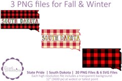 Fall and Winter South Dakota clip art featuring buffalo plaids and colorful lettering