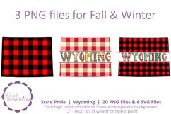 Fall and Winter Wyoming state sublimation clip art featuring plaid and colorful lettering