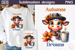 Autumns Dreams Cow PNG | Cozy Fall Sublimation Design Product Image 1