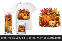 Fall autumn tumbler, mug wrap, clipart sublimation design Product Image 1