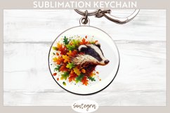 Fall Badger Animal v1 Round Keychain Sublimation Product Image 1