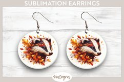 Fall Badger Animal v2 Round Earrings Sublimation Product Image 1