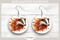 Fall Badger Animal v3 Round Earrings Sublimation Product Image 1