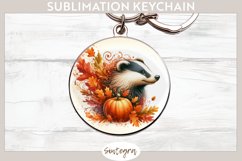 Fall Badger Animal v4 Round Keychain Sublimation Product Image 1
